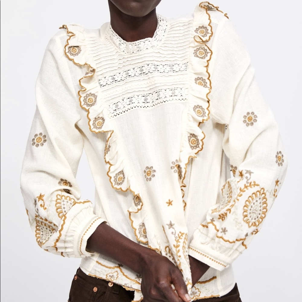 Zara ruffle embroidered top